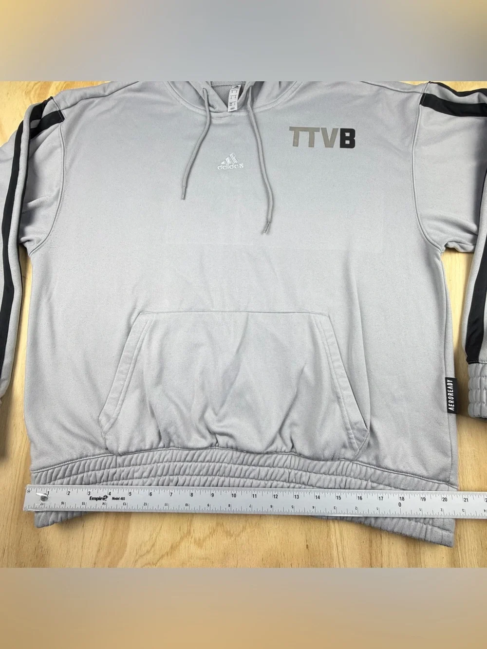 adidas Men's Light Gray Crewneck Hoodie with Black Sleeve Stripes